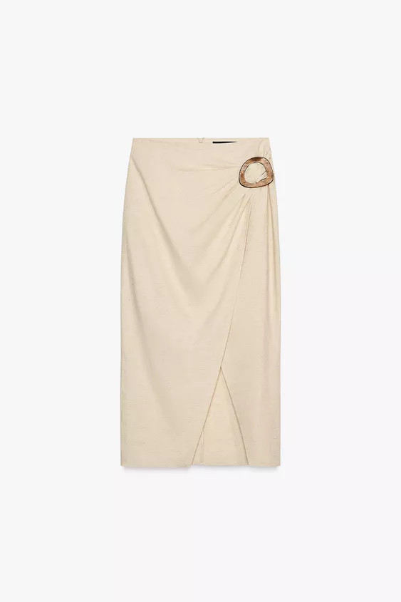 LINEN BUCKLE MIDI SKIRT | Zara US