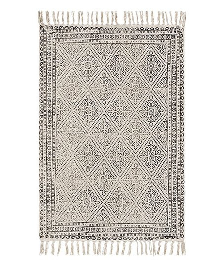 Beige & Black Geometric Handwoven Fringe-Accent Rug | Zulily