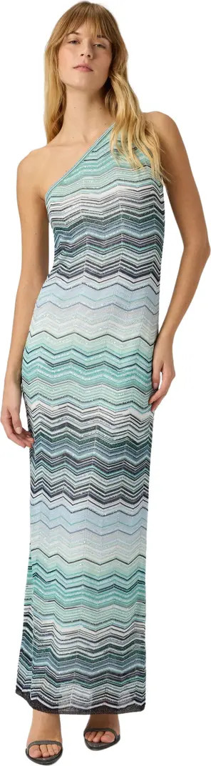 One-shoulder Long Dress In Chevron Motif With Sequins | Nordstrom