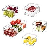iDesign Crisp 5-Piece Recycled Plastic Refrigerator Organizer Bin Set with Lids, Clear/White | Amazon (US)