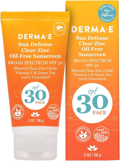 DERMA E Sun Defense Mineral Oil-Free Sunscreen SPF 30 Face – Broad Spectrum Facial Sun Cream ...
