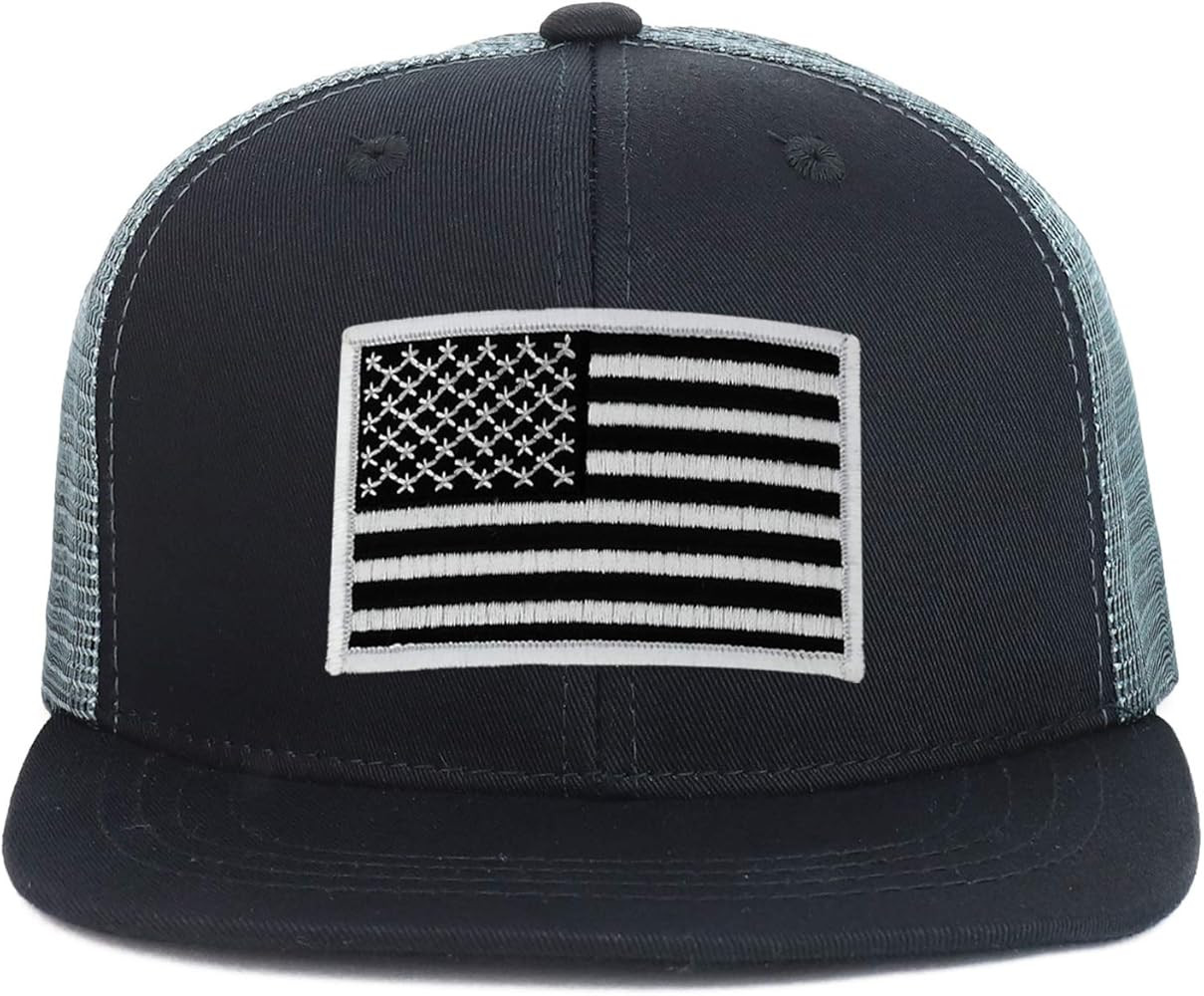 Armycrew Youth Kid's Black White American Flag Patch Flat Bill Snapback Trucker Cap | Amazon (US)