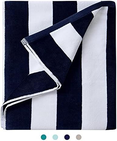 LULUHOME Plush Oversized Beach Towel - Fluffy Cotton Thick 36 x 70 Inch Navy Blue Striped Pool Towel | Amazon (US)