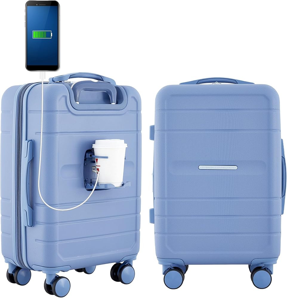 French Connection St. Martin Carry-On Luggage with Cup Holder/USB Ports, Stormy Blue, 15.4 x 9 x ... | Amazon (US)