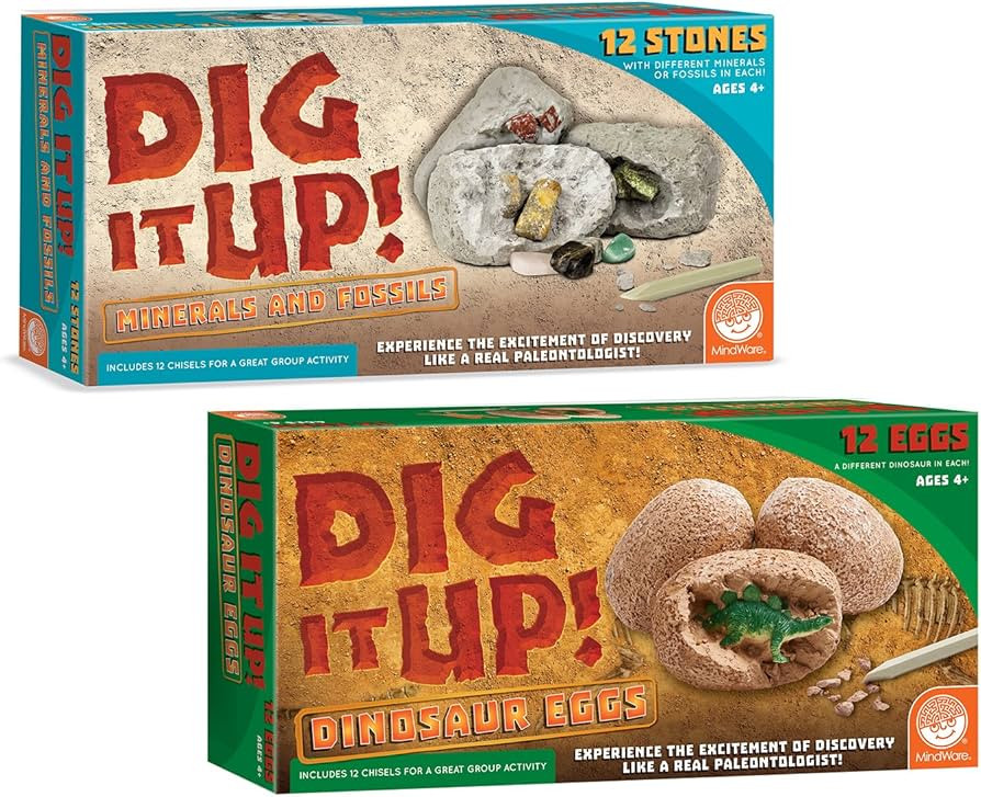MindWare Dig It Up! Dinosaur Eggs and Mineral Stones Set of 2 Dig Kits | Amazon (US)