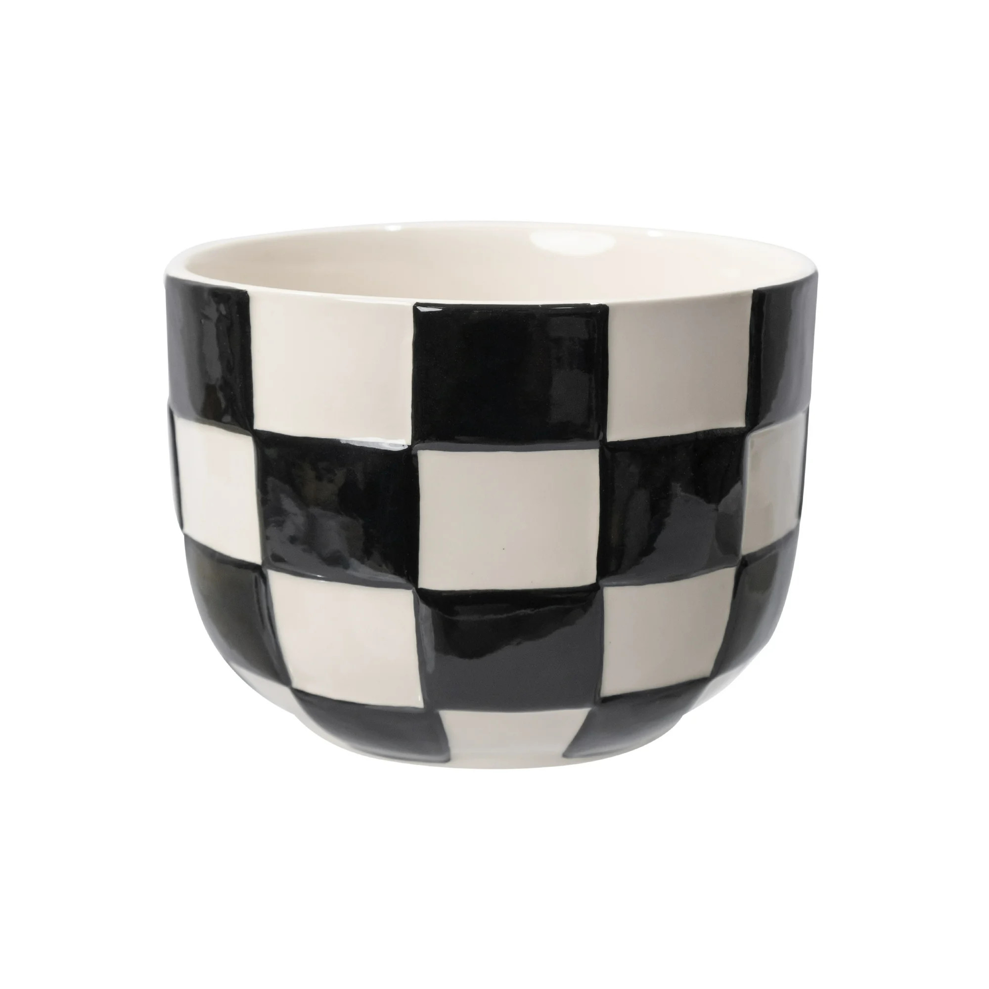Mainstays Lennon 6" x 6" x 4.5" Round Black Checkered Ceramic Planter | Walmart (US)