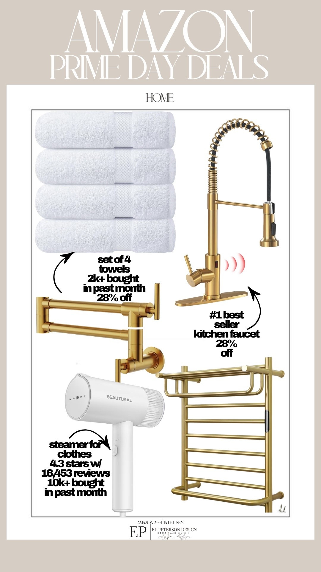 Amazon Daily Prime
Towel
Kitchen faucet
Steamer
Bathroom rack
Pot filler

#LTKHome #LTKSaleAlert