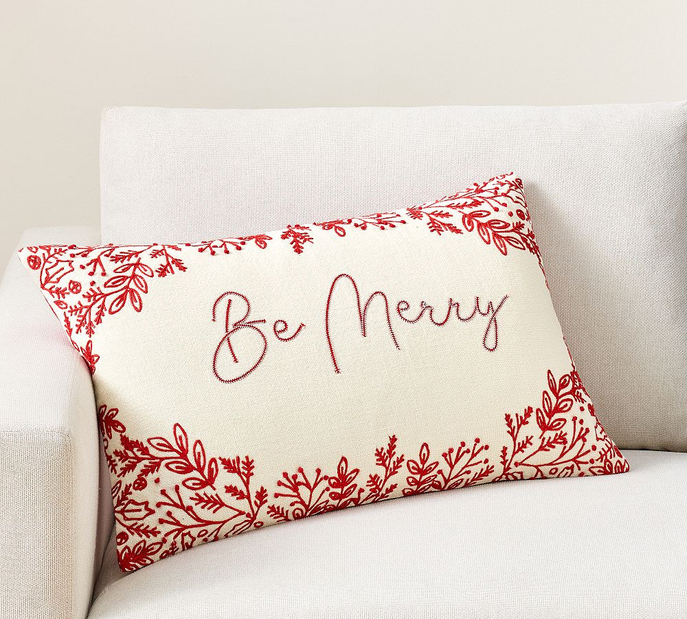 Be Merry Embroidered Lumbar Pillow | Pottery Barn (US)