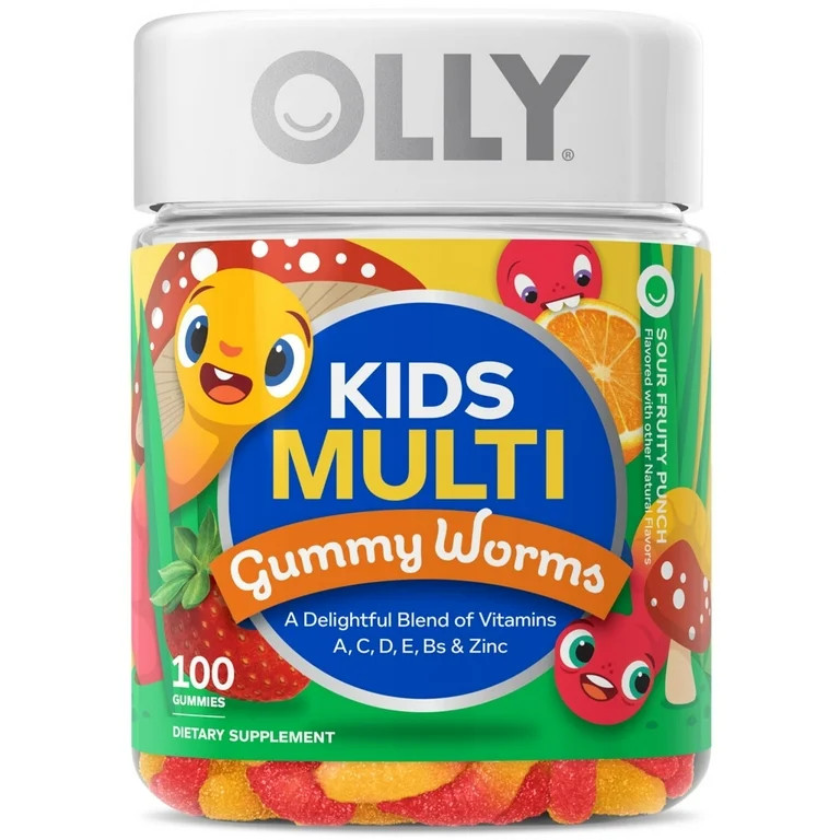 OLLY Kids Multivitamin Gummy Worm Supplement, Vitamins A, C, D, E, Bs & Zinc, Sour Fruit Punch, 1... | Walmart (US)