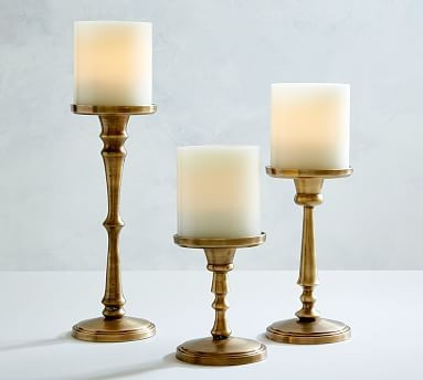 Booker Pillar Candle Holders - Brass | Pottery Barn (US)