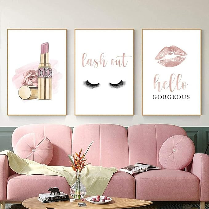 Tanmart Makeup Wall Art Canvas Fashion Art Eyelash Pictures Wall Decor Lipstick Lips Lash Paintin... | Amazon (US)