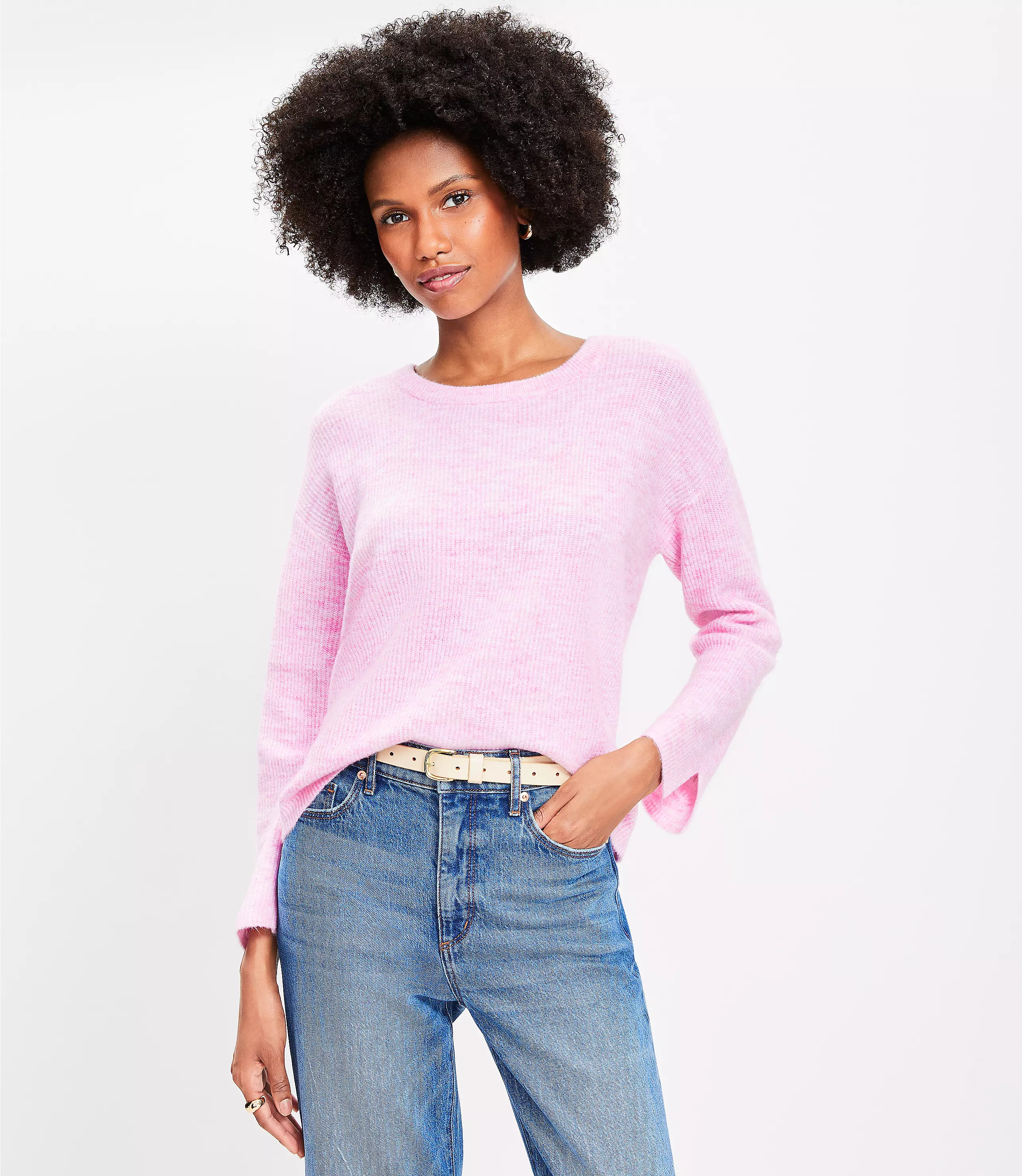 Ribbed Slit Cuff Flare Sleeve Sweater | LOFT