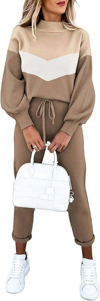 LaSuiveur Women's Two Piece Outfits Sweater Sets Knit Pullover with Drawstring Long Pants Tracksu... | Amazon (US)