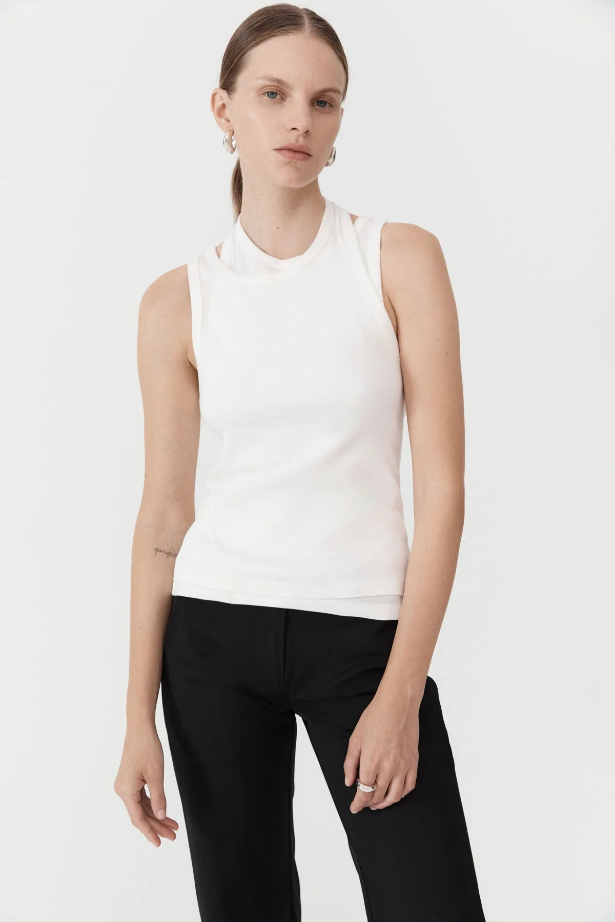 Organic Cotton Layered Tank - White | St. Agni