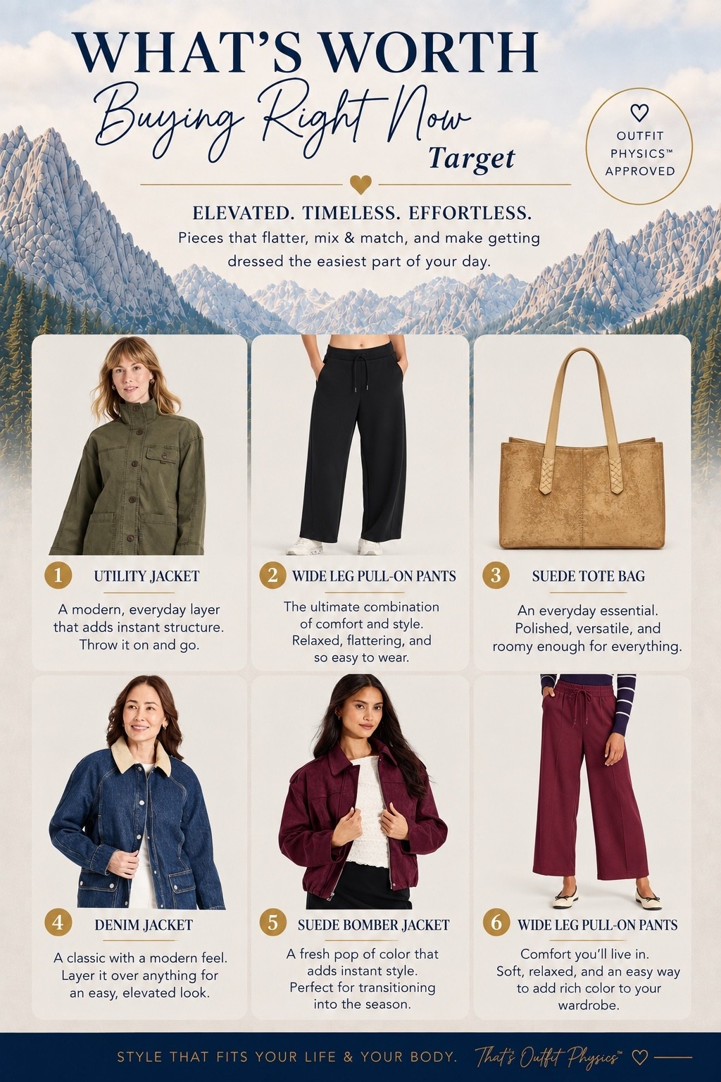 ✨Tap the bell, save and ❤️ start here over 40 fashion, midlife style, midsize fashion and luxury looks for less.  

Target is SO good right now 👀

These are the pieces I’d actually buy because they’re not just cute they make getting dressed easier.

Think structure without stiffness, comfort without looking sloppy, and pieces you can mix into what you already own.

My standouts:
✨ Utility + denim jackets for instant structure
✨ Pull-on wide legs that skim instead of cling
✨ That burgundy suede jacket for the prettiest pop of color
✨ The suede tote that makes everything look more expensive

That’s Outfit Physics™: the clothes do the work.


👑 Helping you look good, feel good.
—Lindsey Denver
