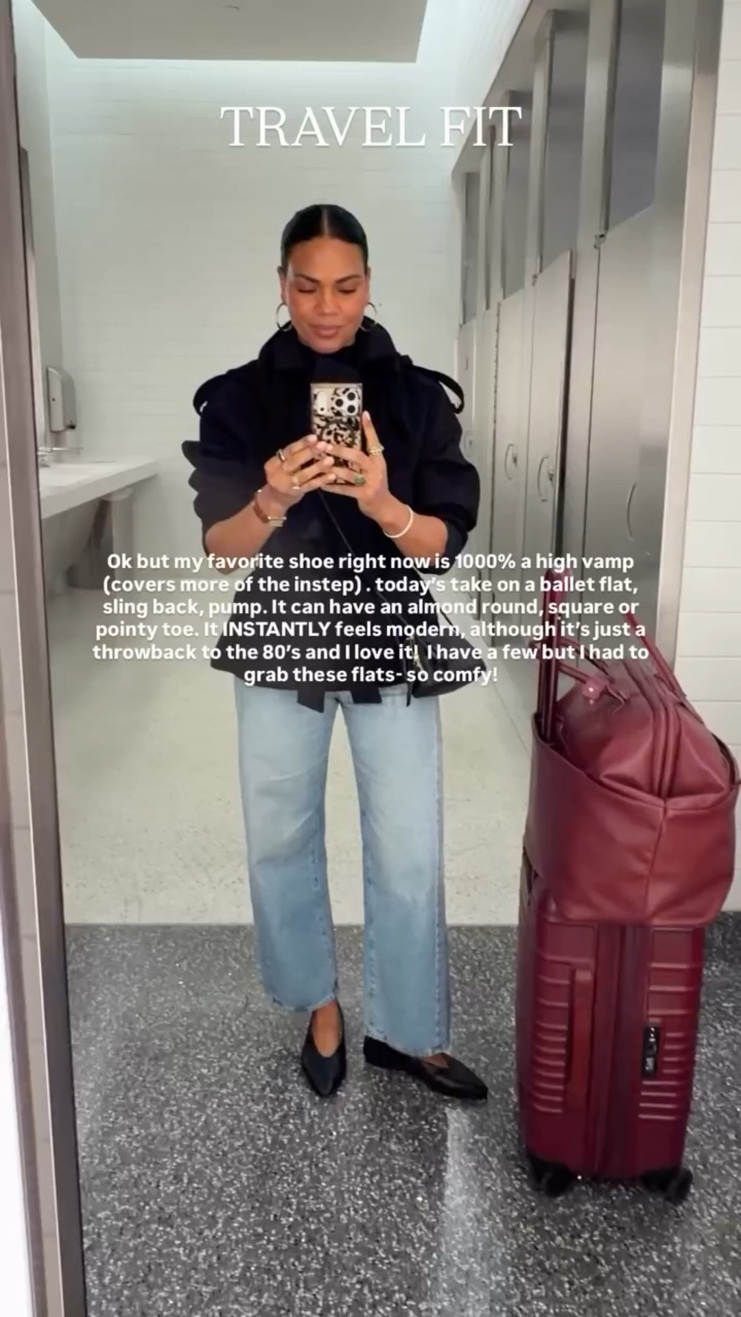 Ok but my favorite shoe right now is 1000% a high vamp (covers more of the instep) . today’s take on a ballet flat, sling back, pump. It can have an almond round, square or pointy toe. It INSTANTLY feels modern, although it’s just a throwback to the 80’s and I love it!  I have a few but I had to grab these flats- so comfy! TRAVEL FIT