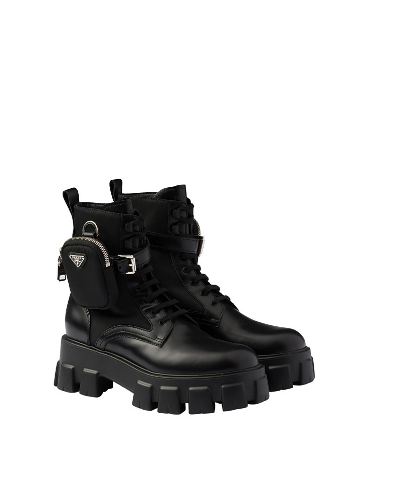Prada Women's Monolith Leather And Re-Nylon Combat Boots With Pouch | Bloomingdale's (US)