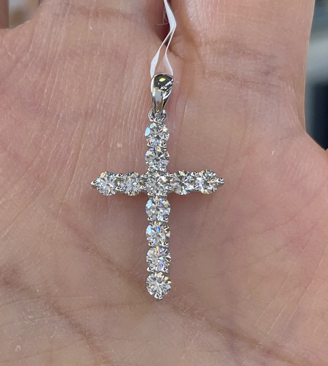 Diamond Cross Necklace, Diamond Cross Pendant 18K White Gold, Round Brilliant Cut Diamond Cross R... | Etsy (US)