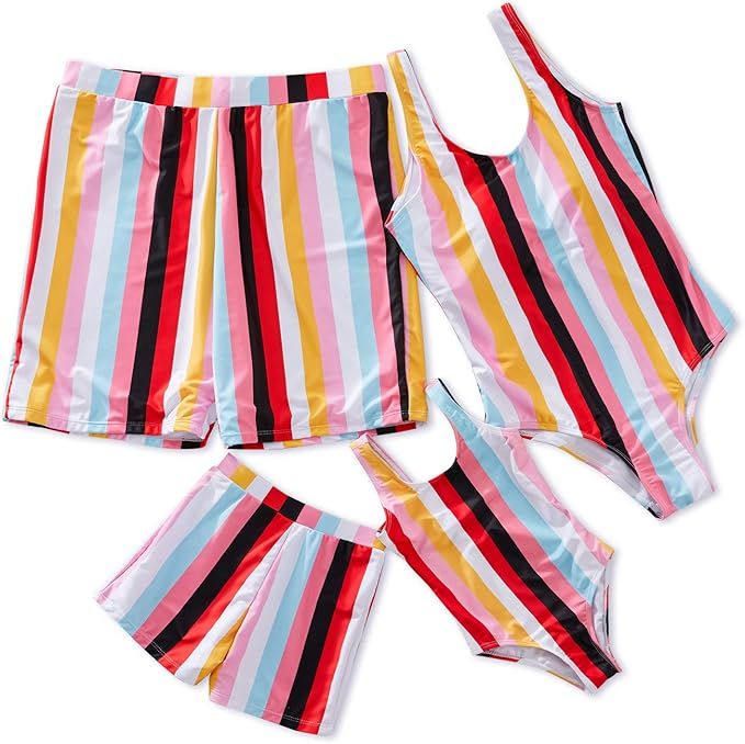 IFFEI Family Matching Swimsuit Pineapple Printed Striped Monokini One Piece Bathing Suit Beach We... | Amazon (US)