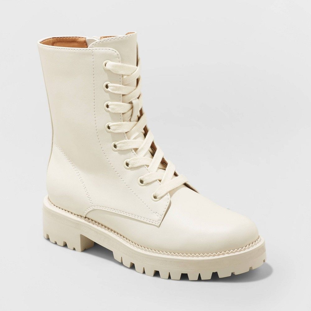 Women's Saylor Lace-Up Combat Boots - A New Day Cream 6, Ivory | Target