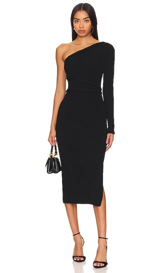 One Shoulder Braided Midi Dress in Black | Revolve Clothing (Global)
