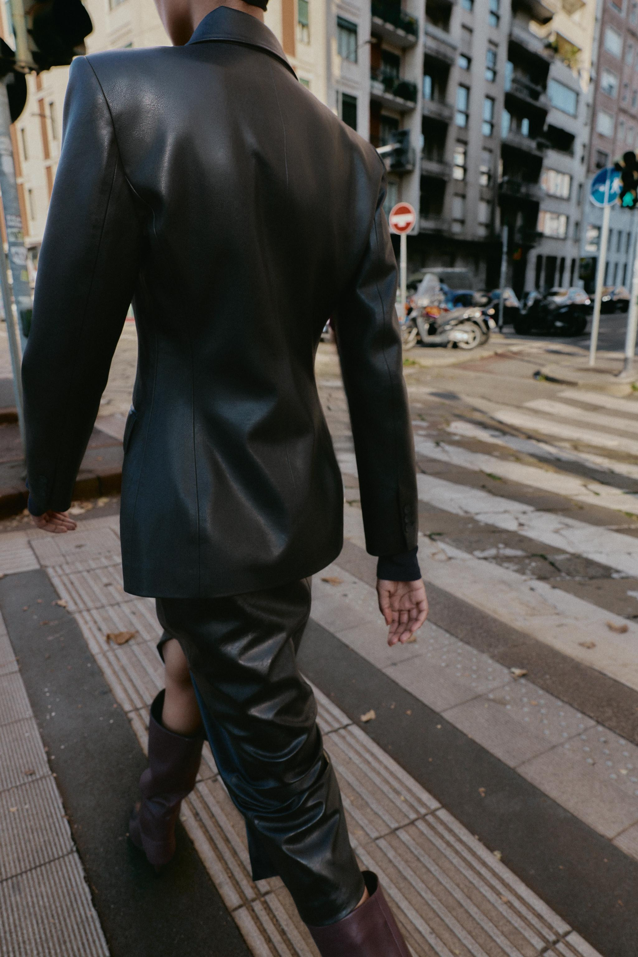 FAUX LEATHER DOUBLE BREASTED BLAZER | Zara Canada