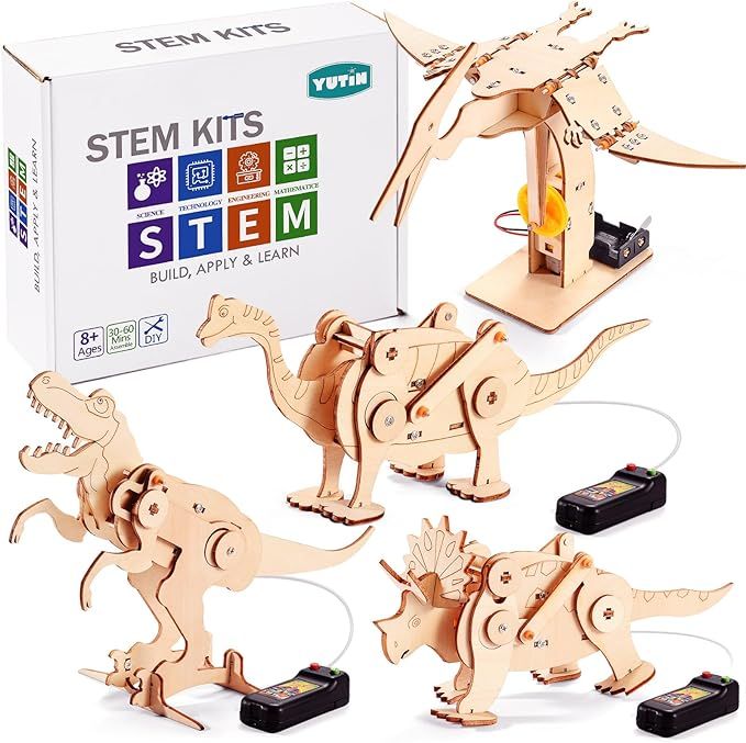 Dinosaur STEM Kits for Kids Ages 6-8-10-12, 4 in 1 Stem Projects, Wood Building Toys for Boys Age... | Amazon (US)