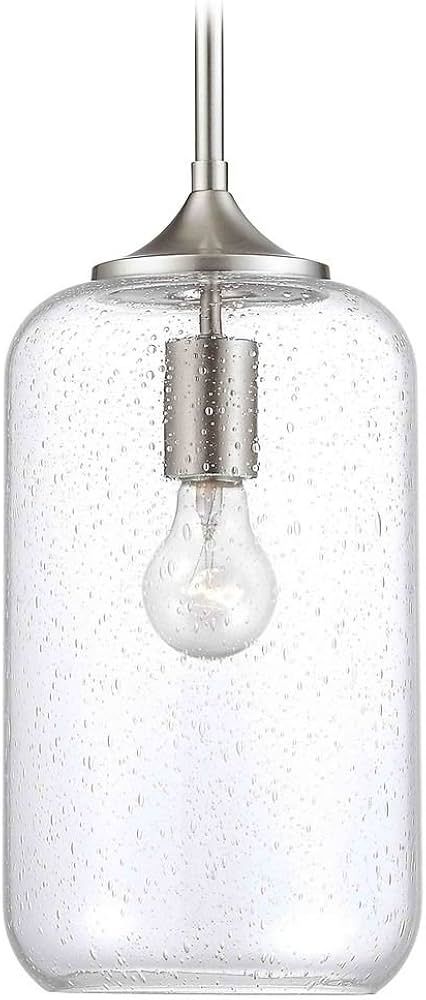 Seeded Glass Mini Hanging Pendant Light in Satin Nickel Finish | Amazon (US)