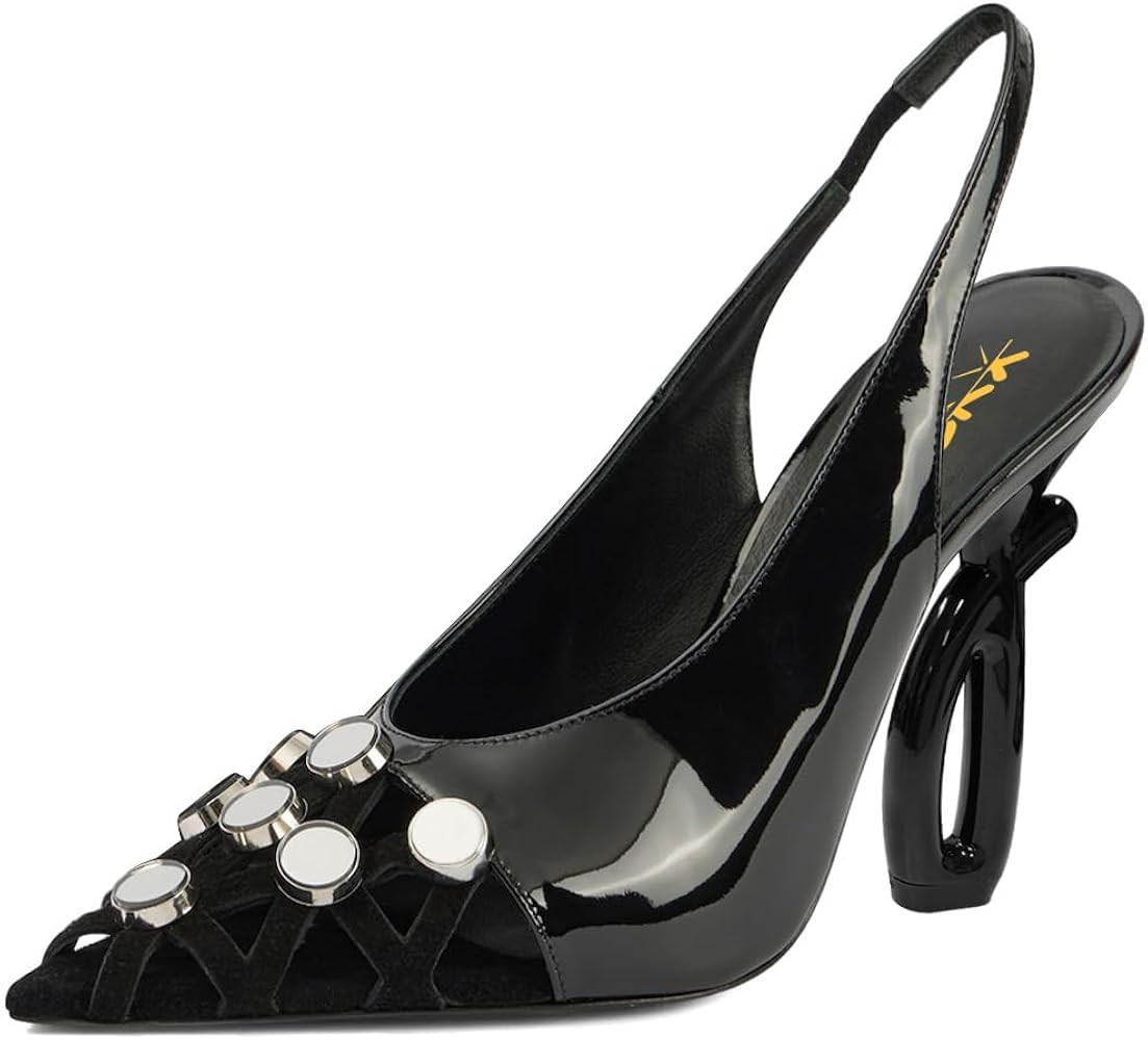 XYD Women Cage Studs Pointed Peep Toe Sculpture High Heels Slip-on Slingback Pumps Fashion Party ... | Amazon (US)