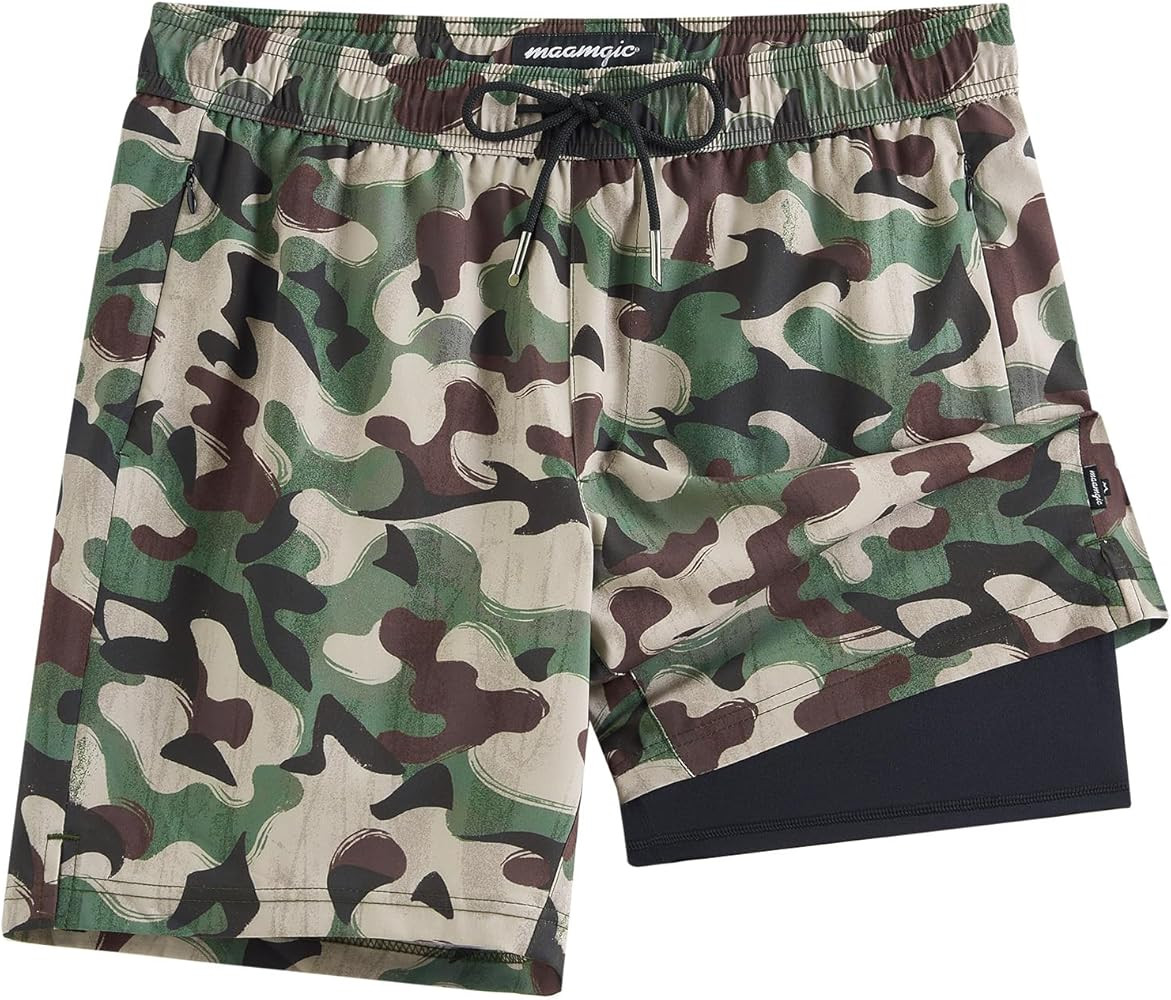 maamgic 2 in 1 Mens Swim Trunks 7 Inch Swim Shorts Swim Suits Board Shorts | Amazon (US)