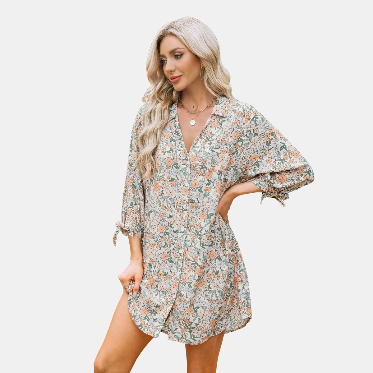 Women's Long Sleeve Floral Buttoned Shirt Dress- Cupshe -Orange/White-Small-Orange Floral | Target