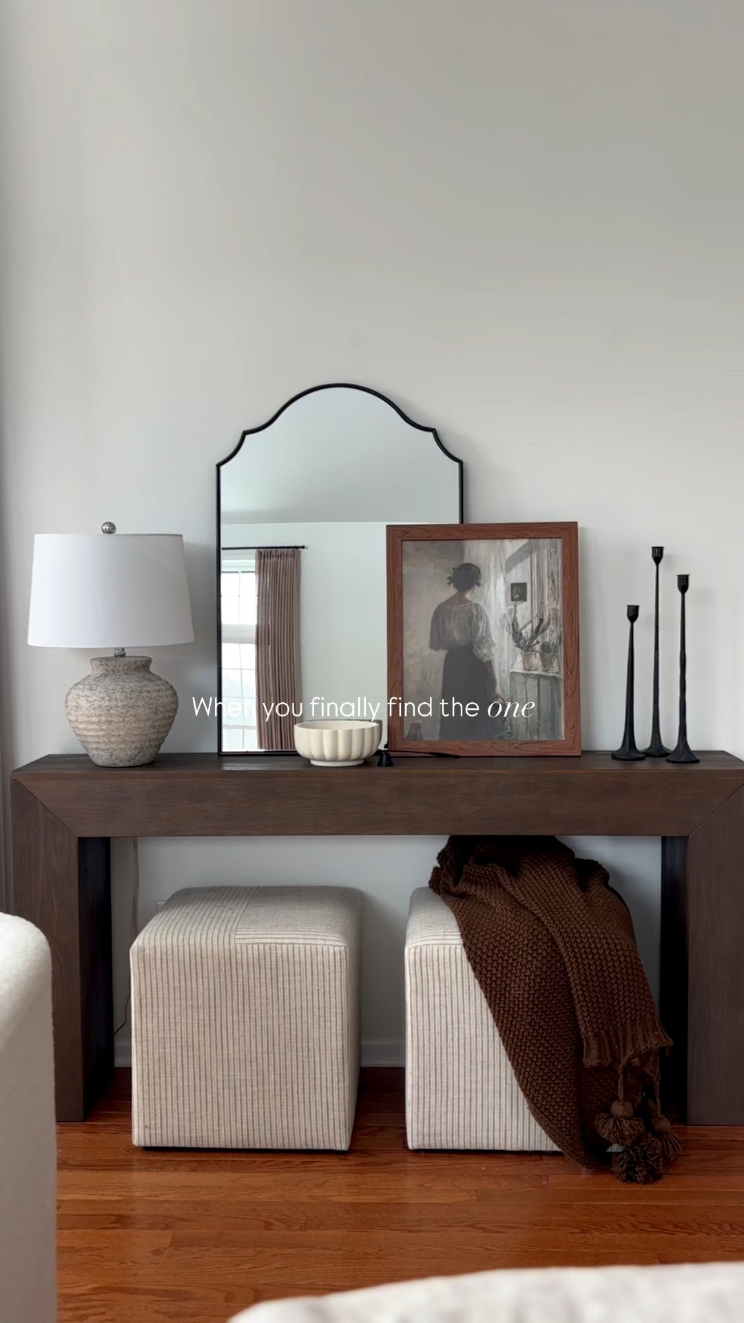 Loving room decor, living room design, entryway decor, accent mirror, table lamp, artwork, candlesticks, candle decor, console table, console table decor, Walnut console table, Amazon console table, ottoman, square ottoman decor, brown throw blanket 

#LTKSaleAlert #LTKHome