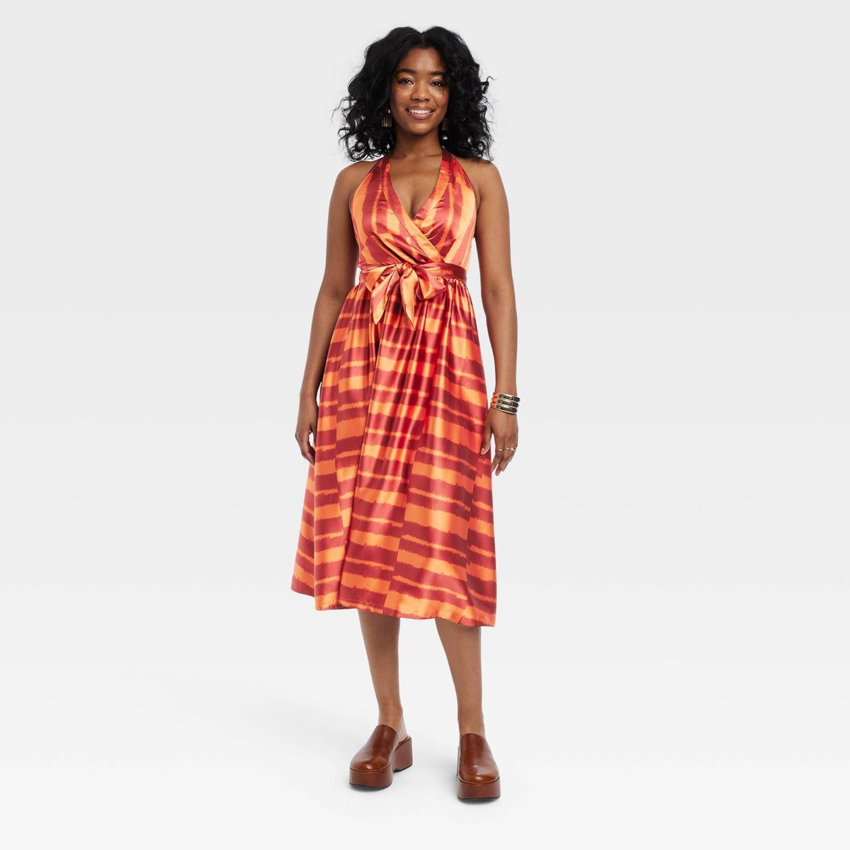 Black History Month Adult House of Aama Halter Neck A-Line Dress - Red Striped | Target