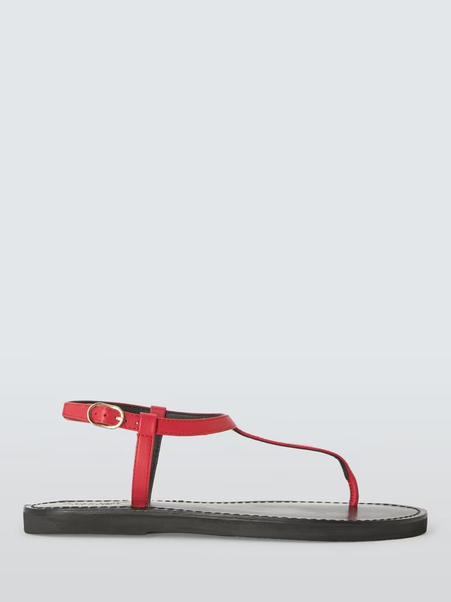 John Lewis ANYDAYLanded Leather Strappy Toe Post Sandals, Red | John Lewis (UK)