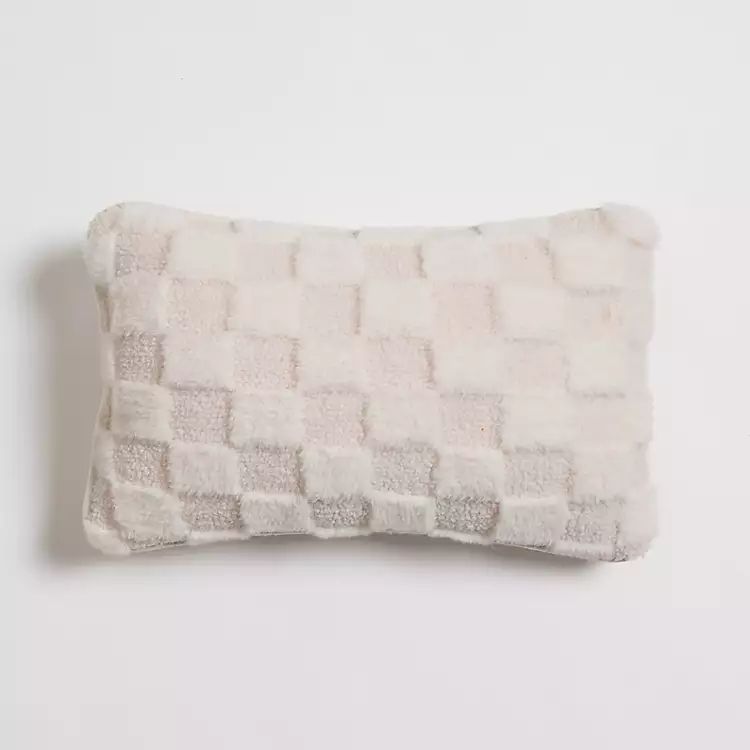 Ivory Faux Fur Checkerboard Lumbar Pillow | Kirkland's Home