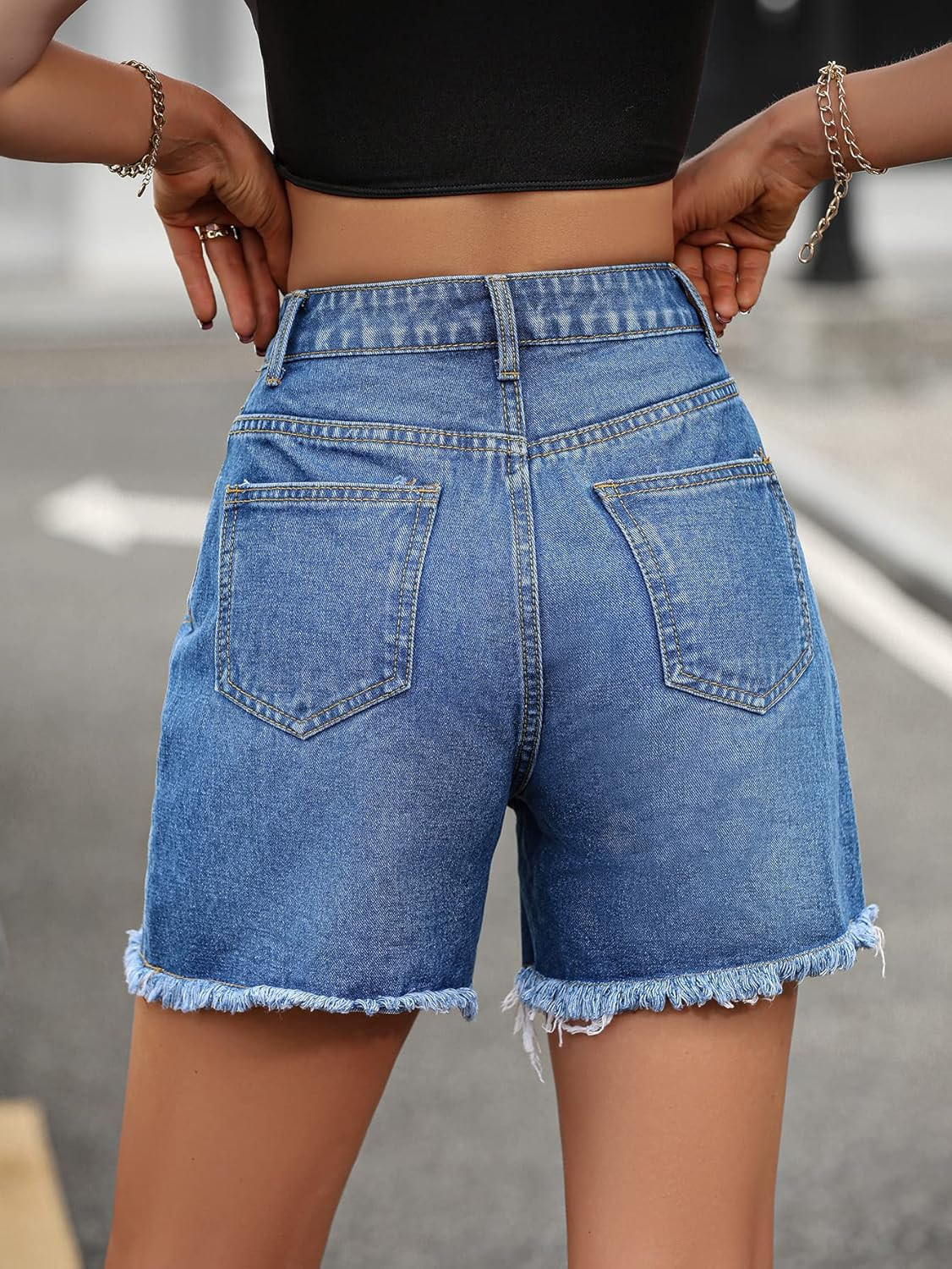 SweatyRocks Women's High Waist Denim Shorts Straight Leg Raw Hem Jean Shorts Summer Hot Pants wit... | Amazon (US)