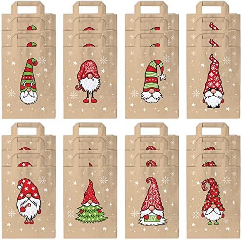 24 Piece Small Christmas Gift Bags - Brown Gift Bags with Handles, Durable Kraft Paper Gift Bag w... | Amazon (US)