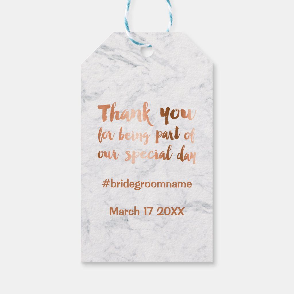 Faux copper foil marble custom thank you wedding 10 packs of gift tags | Zazzle