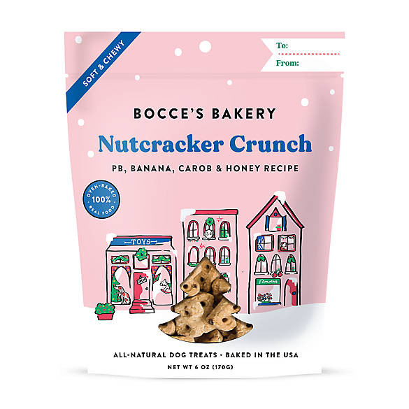 Bocce's Bakery Christmas-inspired Nutcracker Crunch Dog Treat - Peanut Butter, Banana & Carob | PetSmart