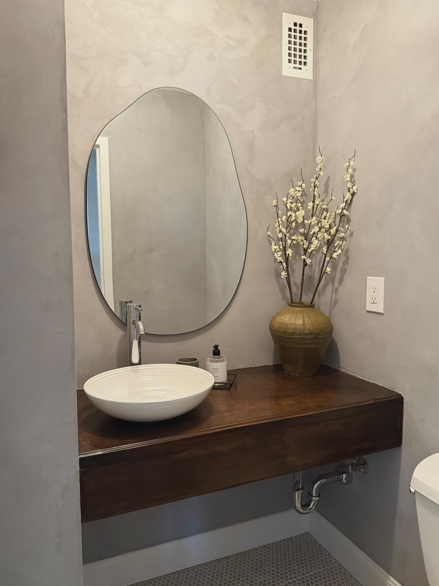 Powder Room Reveal ✨

#limewash - James Alexander Peltro
Penny tile - Canvas Cashmere 

#PowderRoomReveal #BudgetRenovation #SmallSpaceBigStyle #BeforeAndAfter #HomeGlowUp #HomeInspo #DIYBathroom #BudgetMakeover #InteriorInspo #AffordableDesign #HomeRenoOnABudget #ReelItIn #TrendingHome #DIYHomeProjects #WeekendProject #DecorOnABudget #DIYMakesMeProud #NoContractorNeeded

#LTKHome #LTKSaleAlert #LTKFamily