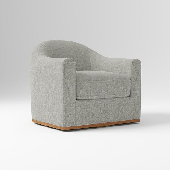 Bennett Swivel Club Chair, Twill Silver, Cool Walnut | West Elm (US)