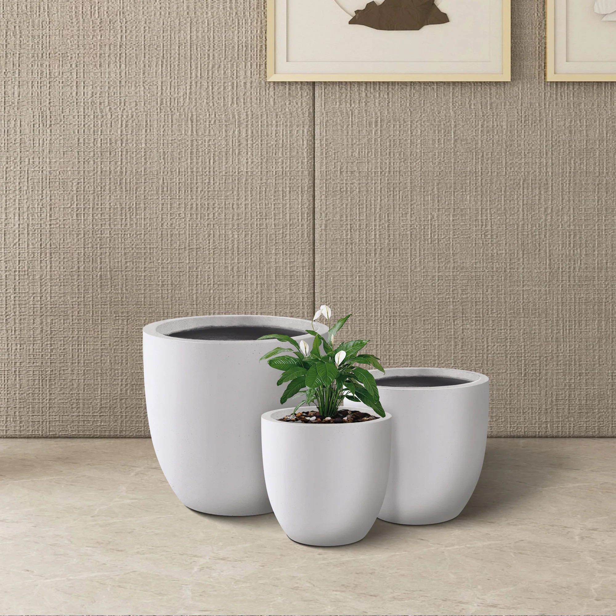 Kante 20", 16.5", 13.3"W Weathered Finish Round Concrete Planters (Set of 3), Outdoor/Indoor Decorative Pots w/ Drainage Hole | Bed Bath & Beyond