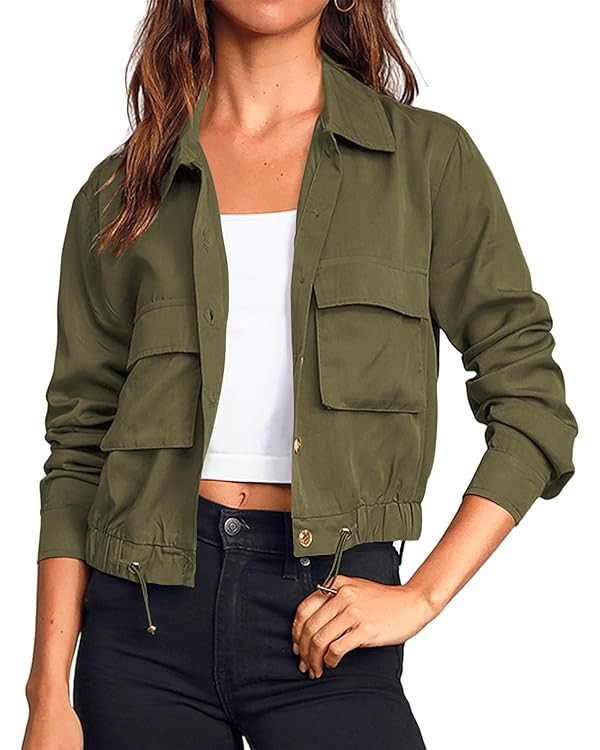 Onedreamer Women's Military Safari Cropped Jackets Button Down Lightweight Oversized Utility Anor... | Amazon (US)