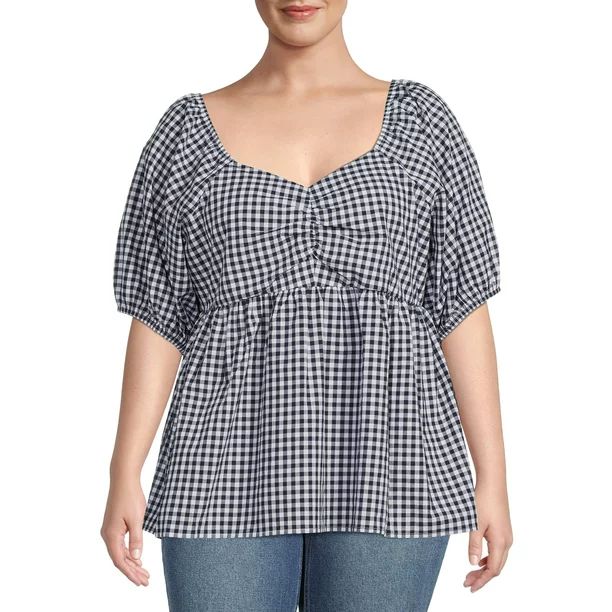 Terra & Sky Women's Plus Size Gingham Woven Top | Walmart (US)