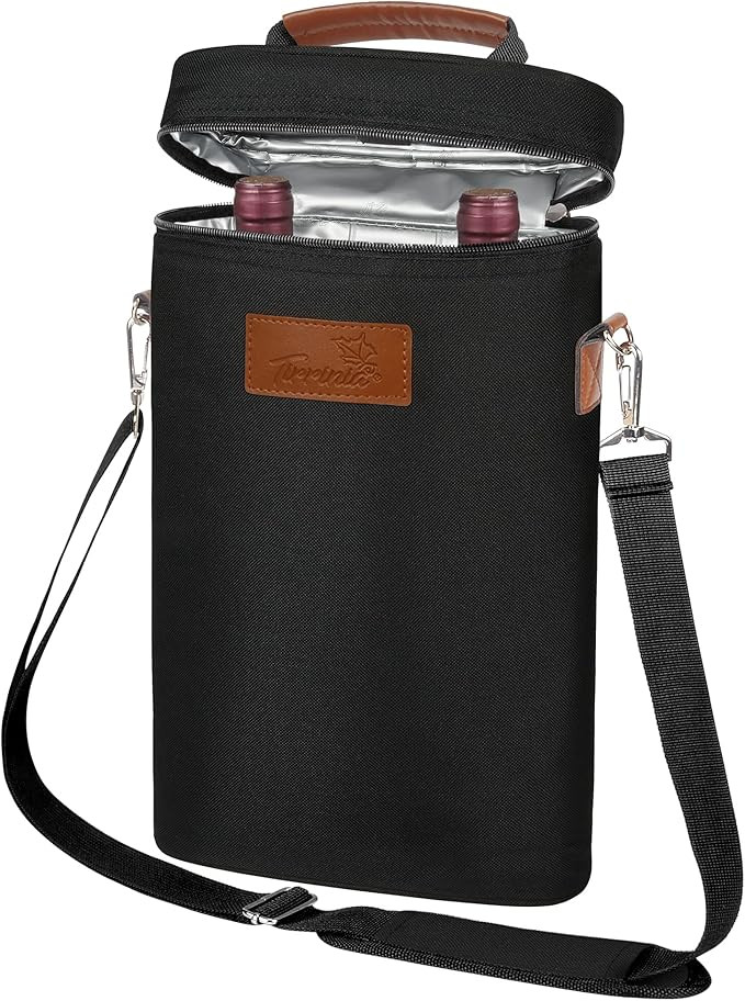 Tirrinia 2 Bottle Wine Tote Carrier - Leakproof & Insulated Padded Versatile Wine Cooler Bag for ... | Amazon (US)