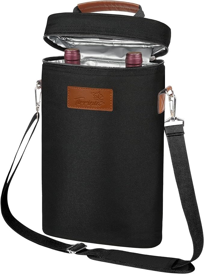 Tirrinia 2 Bottle Wine Gift Tote Carrier - Leakproof & Insulated Padded Versatile Wine Cooler Bag... | Amazon (US)