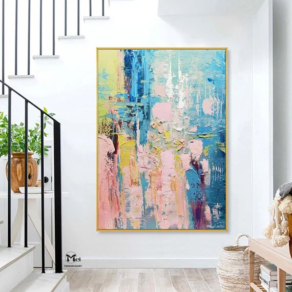 Large Abstract Painting Colorful Painting on Canvas Pink - Etsy | Etsy (US)