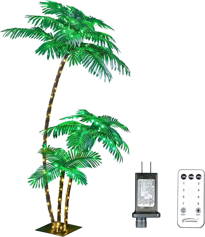 LIGHTSHARE Lighted 6FT Gorgeous Palm Tree 3Trunks Artificial Palm Tree 203LED Lights for Office D... | Amazon (US)