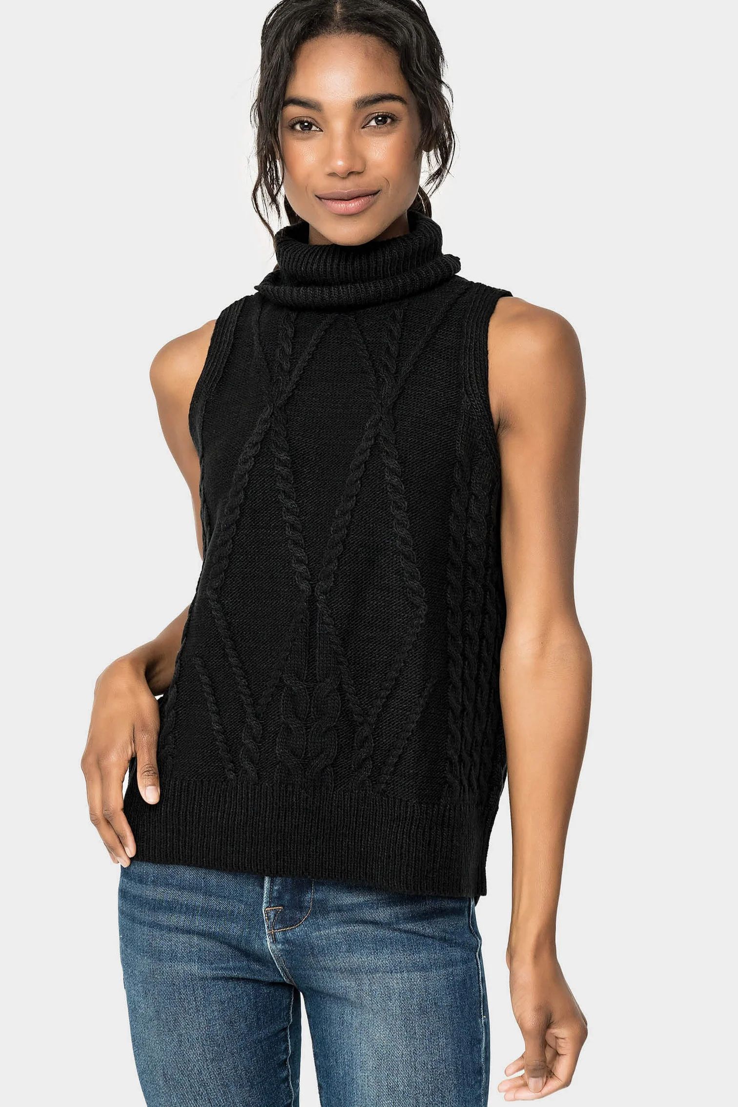 Turtleneck Cable Knit Sweater Vest | Gibson