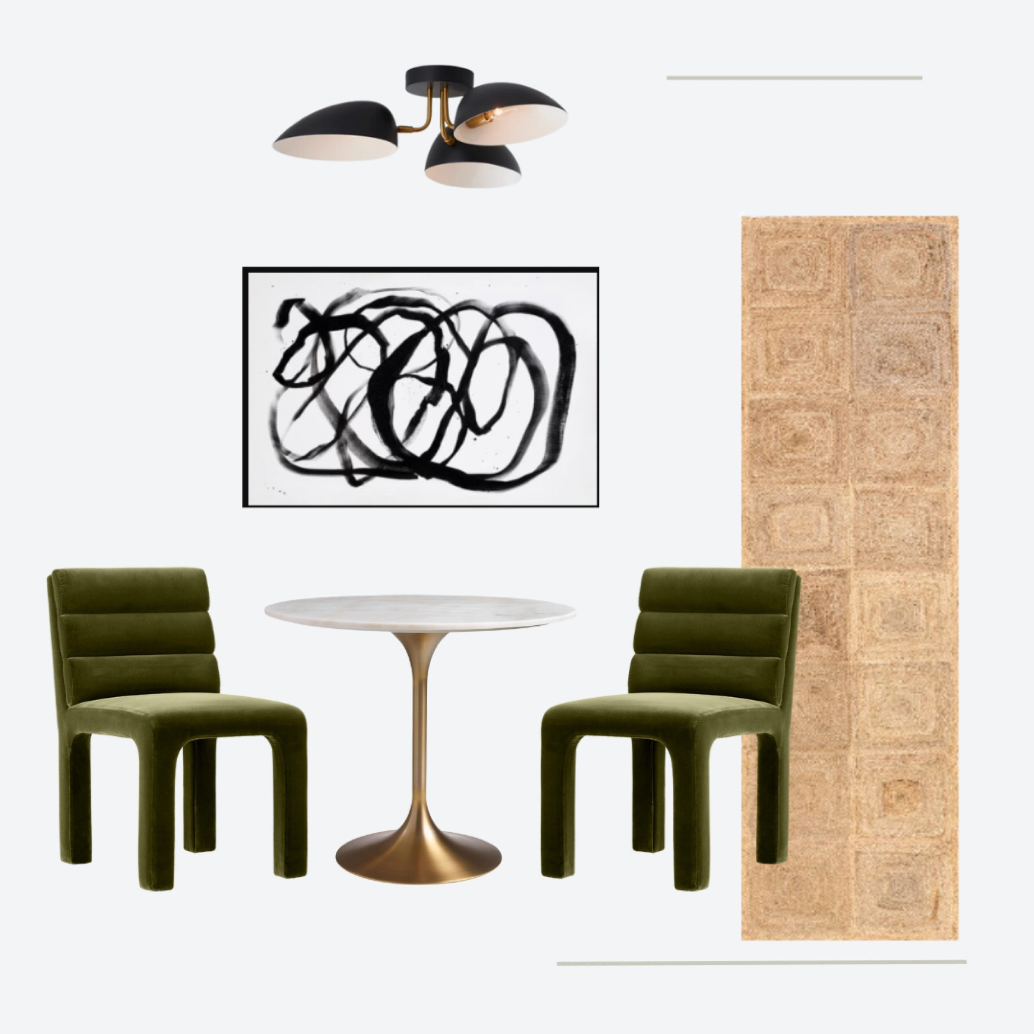 Moody breakfast table. With green velvet chairs, a marble top table, and a jute rug to add to all the texture goodness. (Table is from @worldmarket!) 



#LTKhome